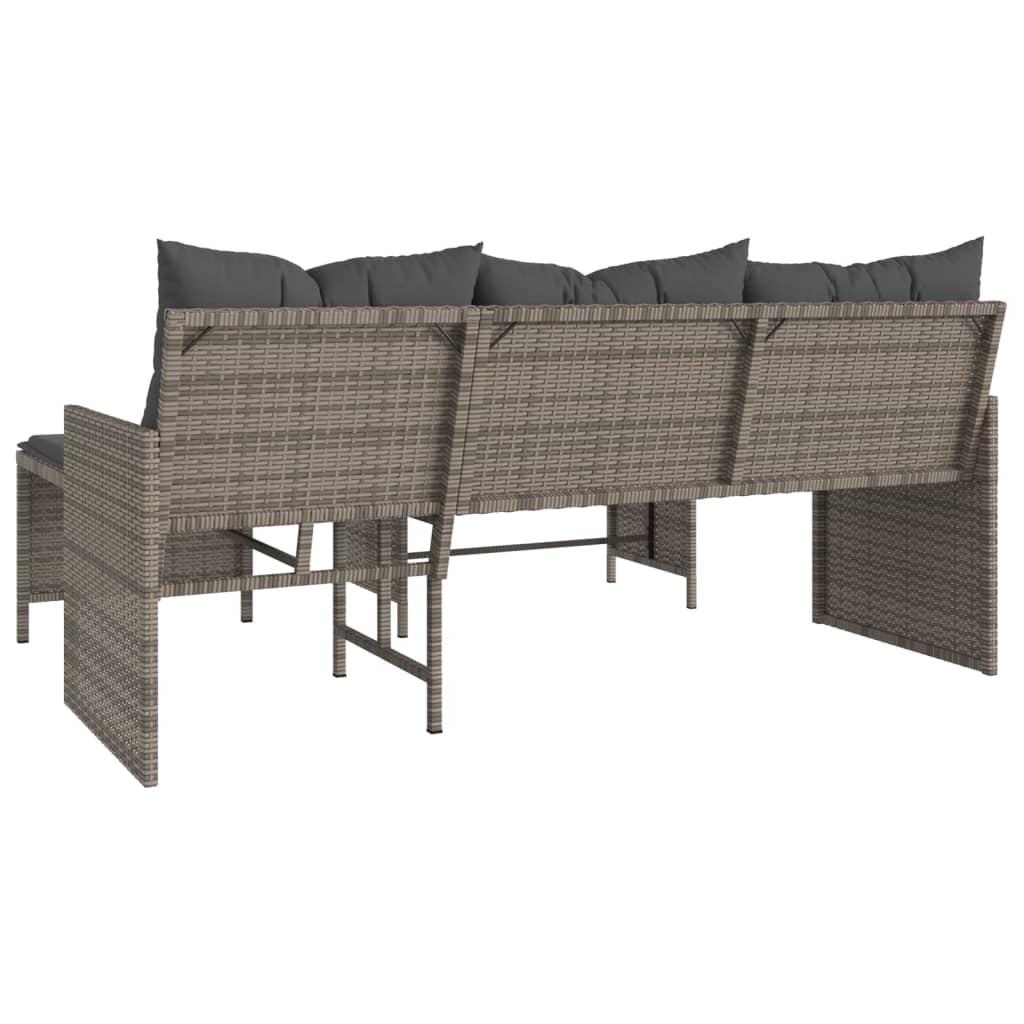 vidaXL Gartensofa in L-Form mit Tisch und Kissen Grau Poly Rattan