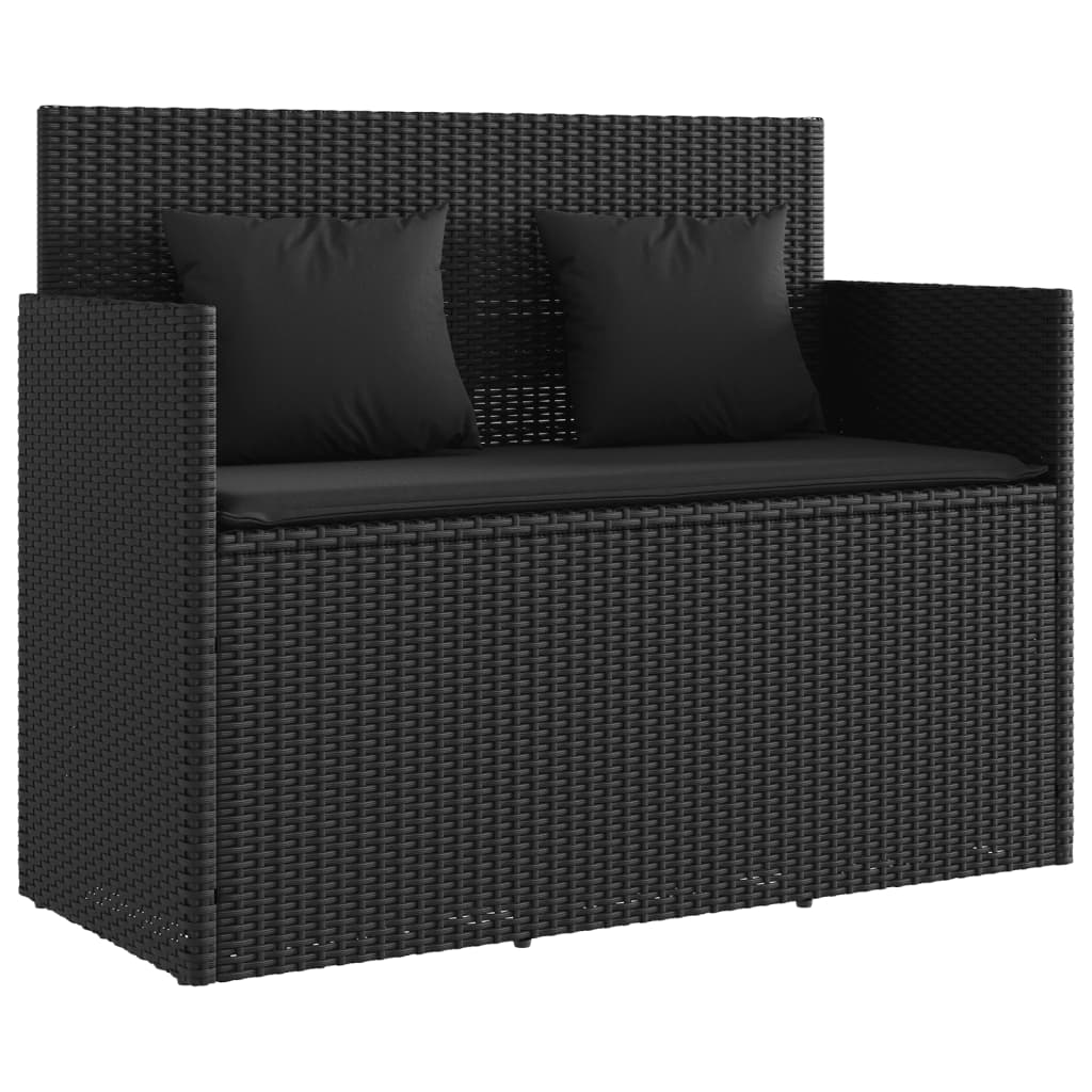 vidaXL Gartenbank mit Kissen Schwarz Poly Rattan