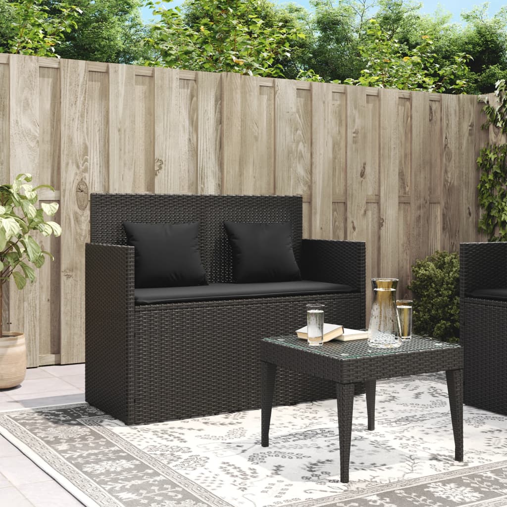 vidaXL Gartenbank mit Kissen Schwarz Poly Rattan