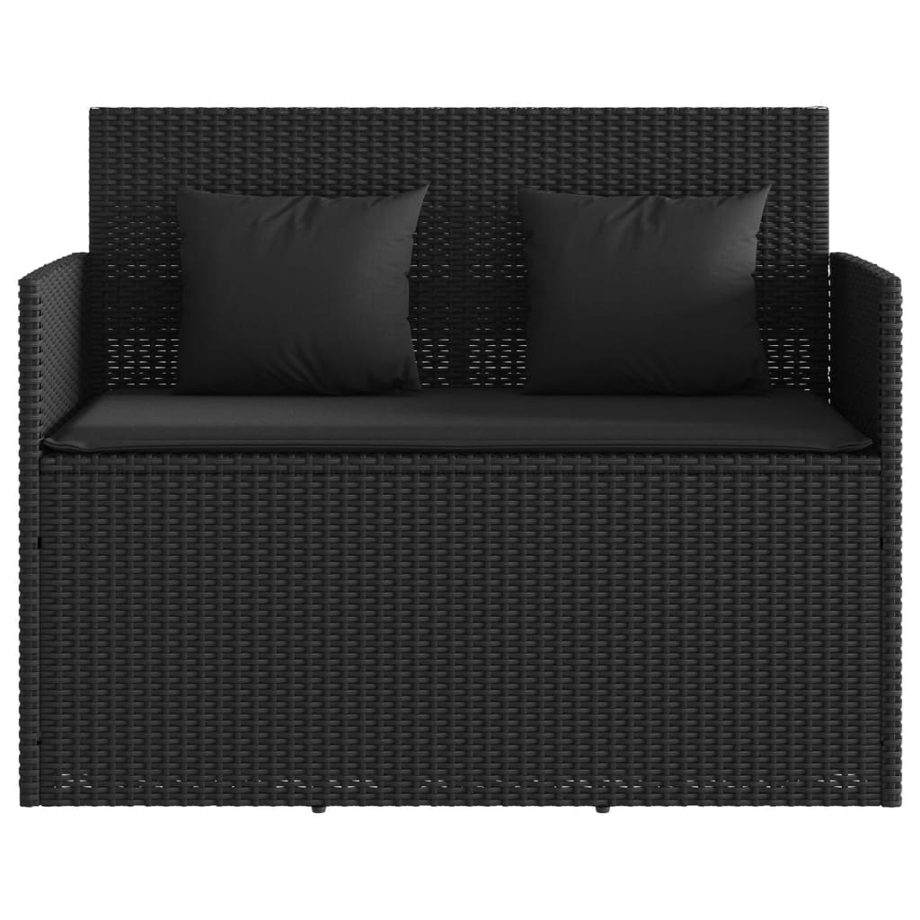 vidaXL Gartenbank mit Kissen Schwarz Poly Rattan