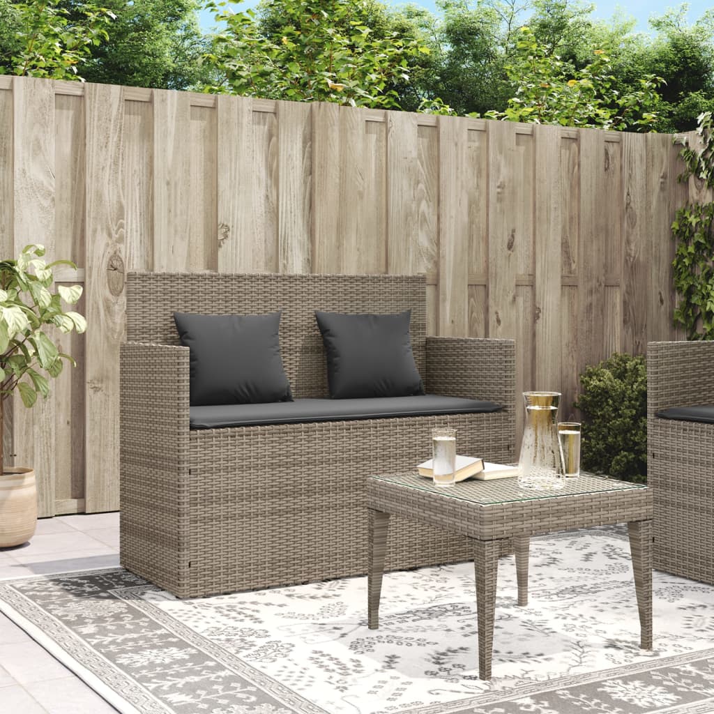 vidaXL Gartenbank mit Kissen Grau Poly Rattan