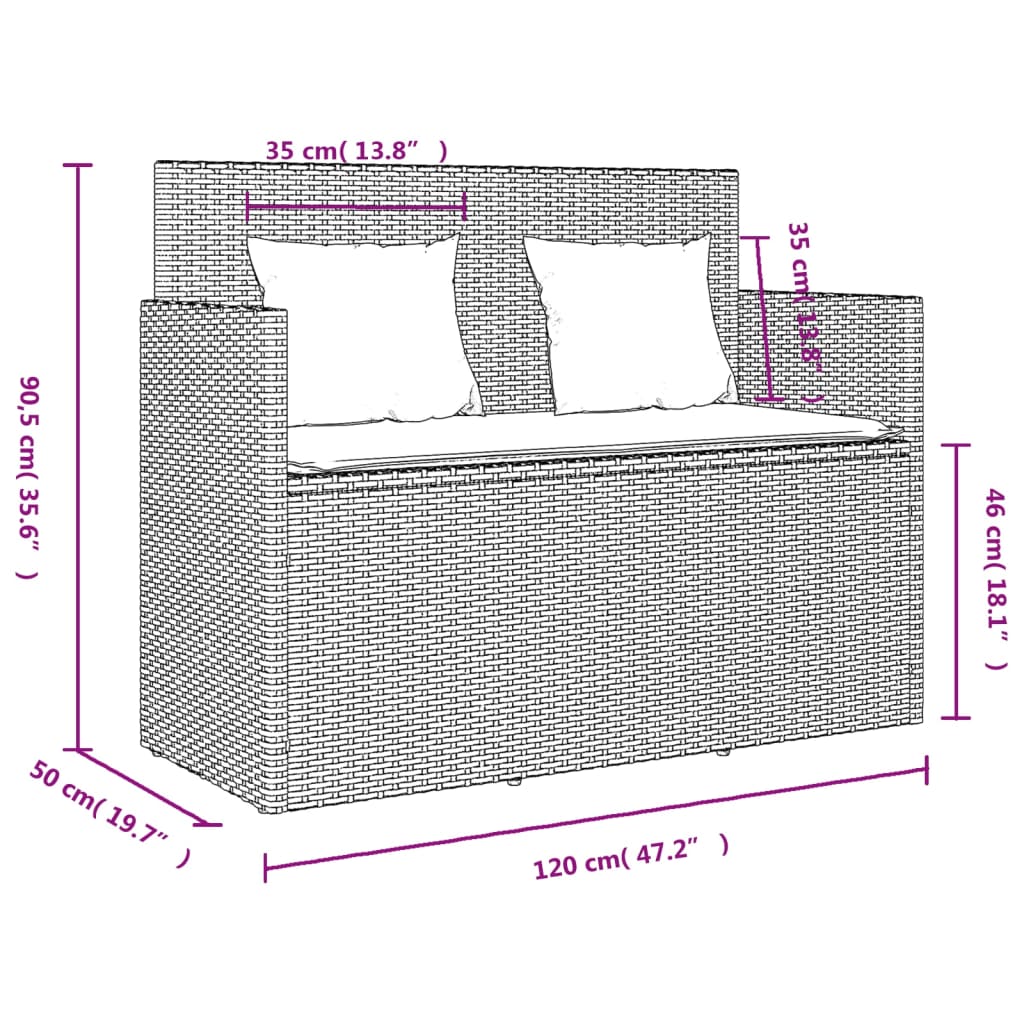 vidaXL Gartenbank mit Kissen Beige Poly Rattan