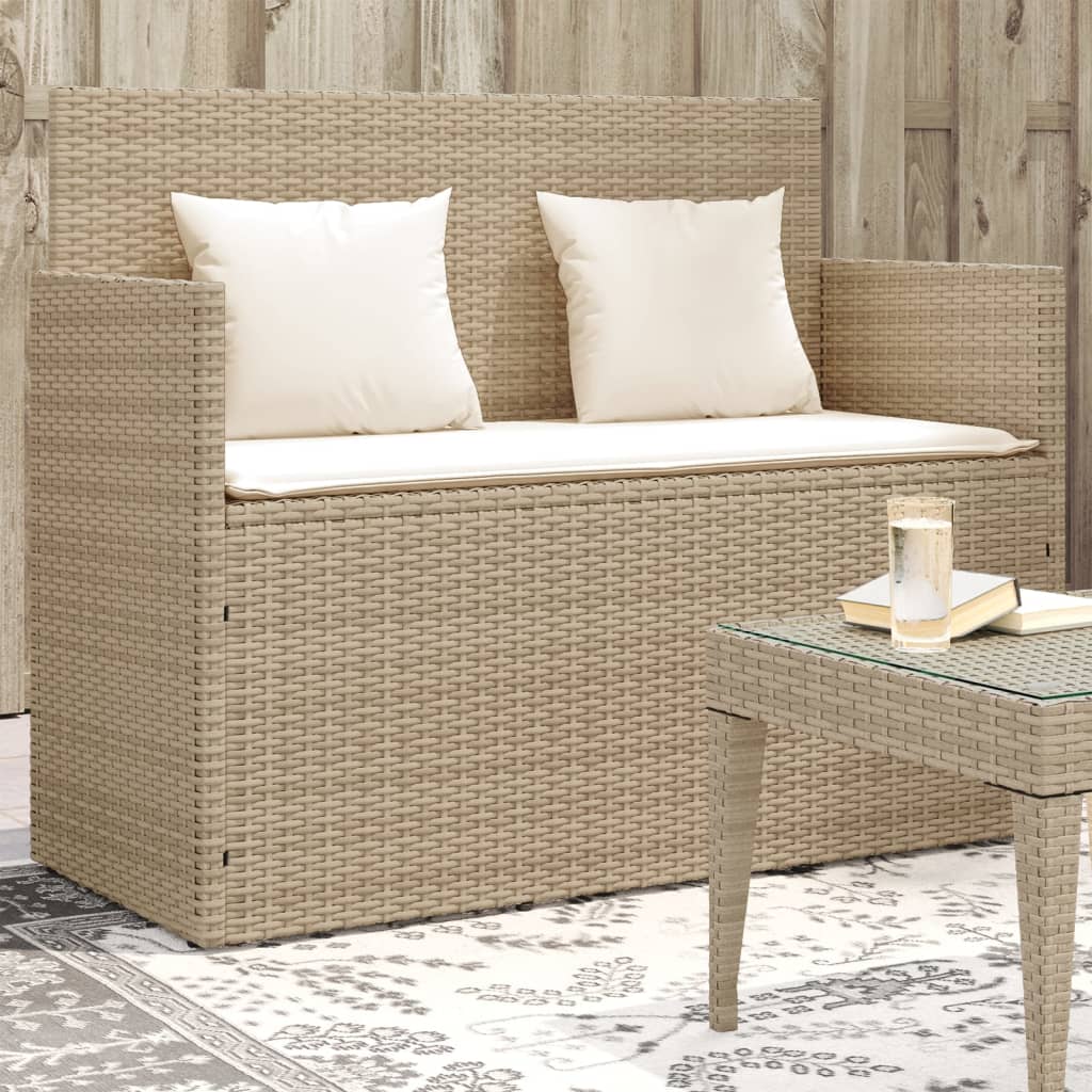 vidaXL Gartenbank mit Kissen Beige Poly Rattan