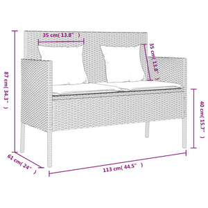 vidaXL Gartenbank mit Kissen Schwarz Poly Rattan