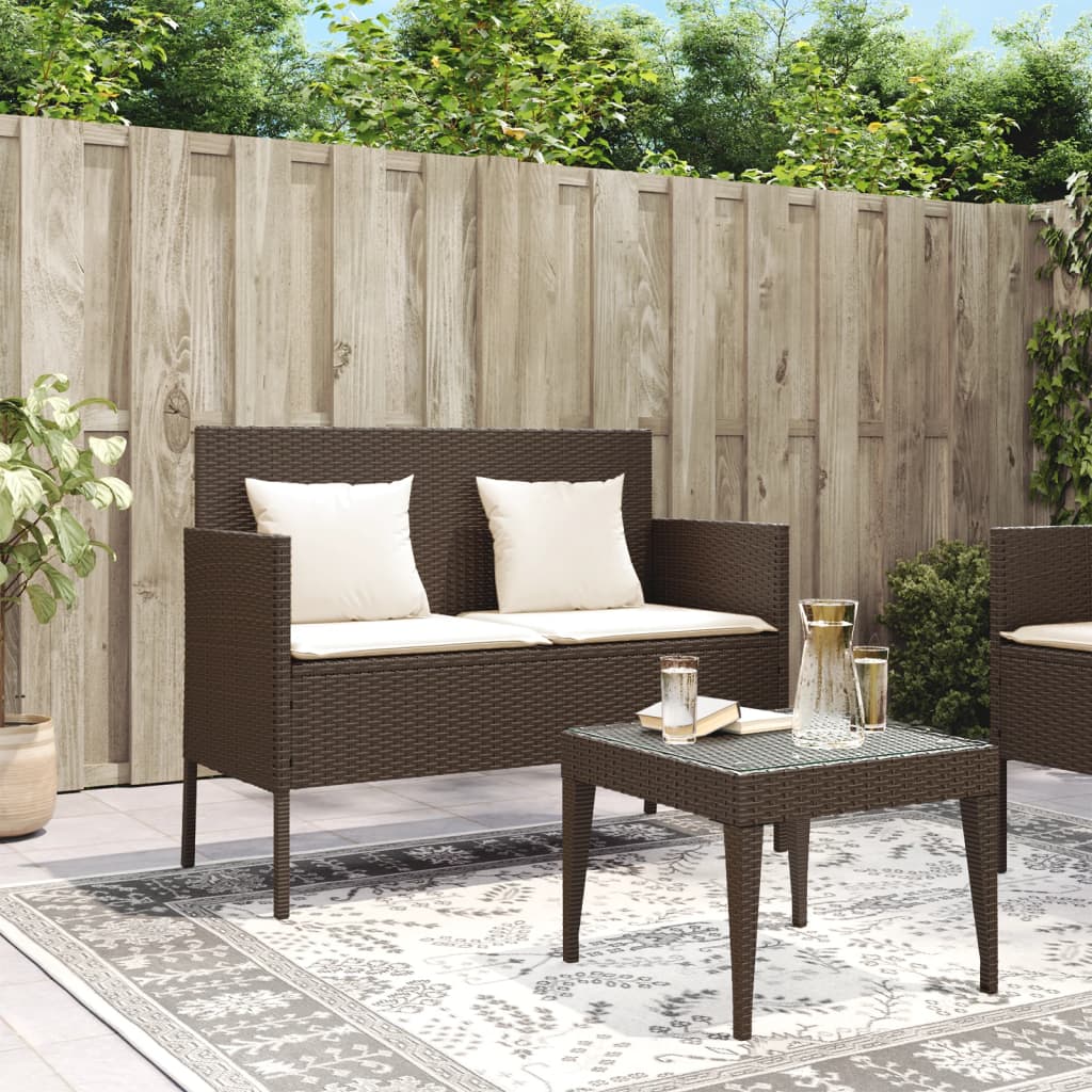 vidaXL Gartenbank mit Kissen Braun Poly Rattan