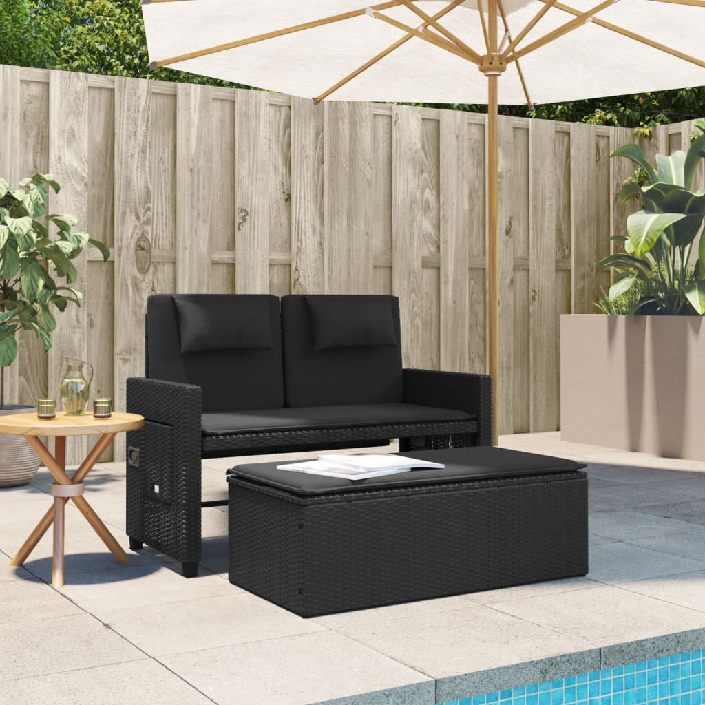 vidaXL Gartenbank Verstellbar mit Kissen Schwarz Poly Rattan