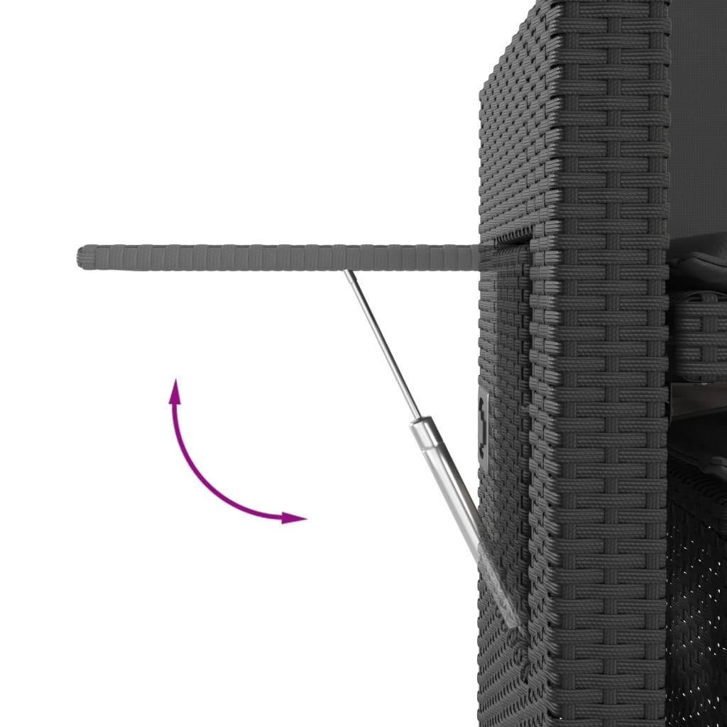 vidaXL Gartenbank Verstellbar mit Kissen Schwarz Poly Rattan