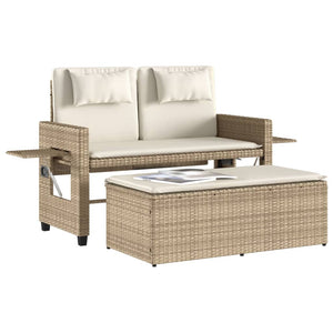 vidaXL Gartenbank Verstellbar mit Kissen Beige Poly Rattan