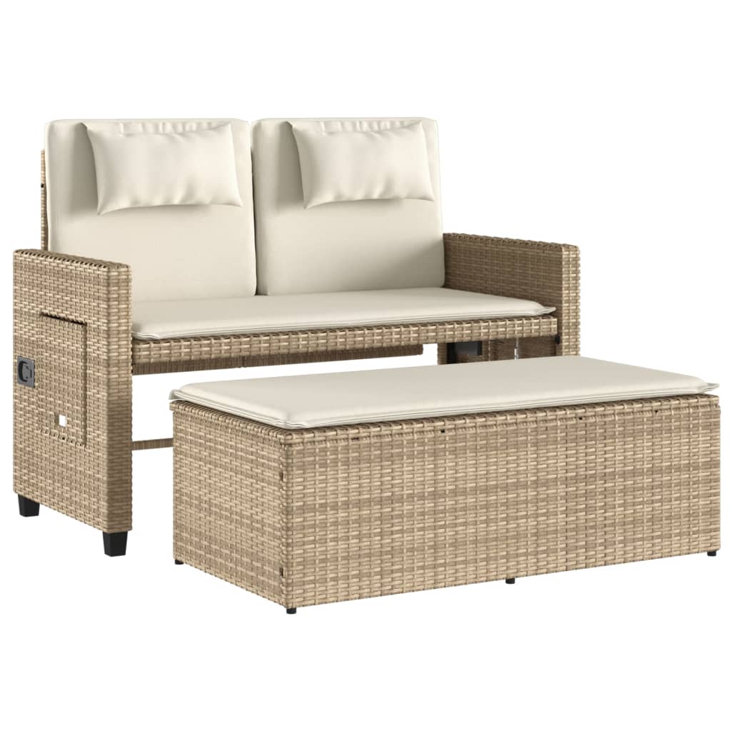 vidaXL Gartenbank Verstellbar mit Kissen Beige Poly Rattan