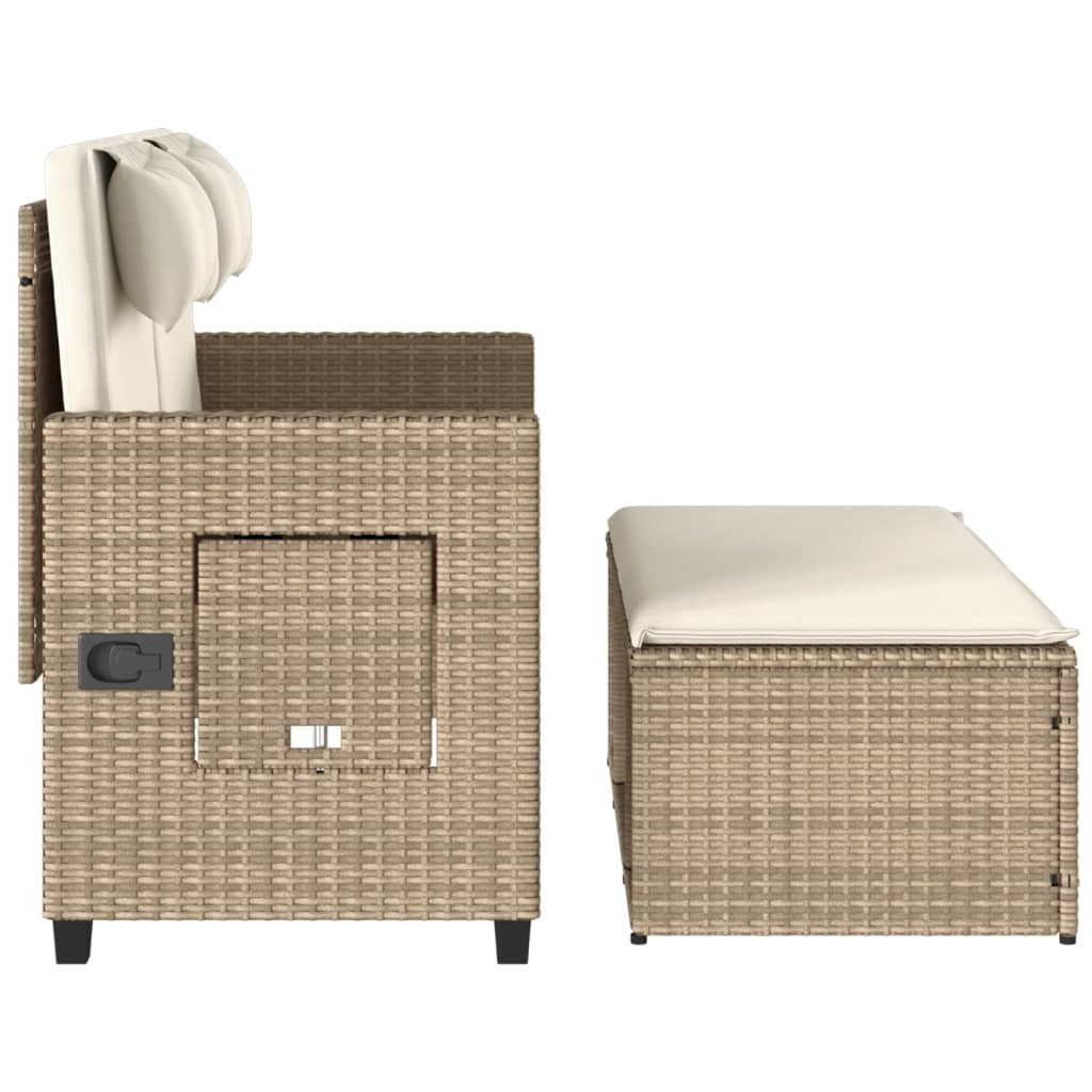 vidaXL Gartenbank Verstellbar mit Kissen Beige Poly Rattan