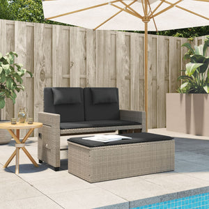 vidaXL Gartenbank Verstellbar mit Kissen Hellgrau Poly Rattan