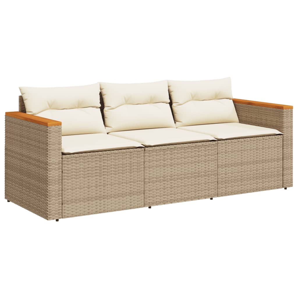 vidaXL Gartensofa mit Kissen 3-Sitzer Beige Poly Rattan