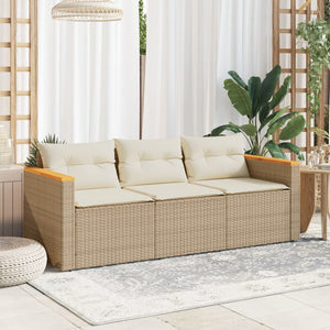 vidaXL Gartensofa mit Kissen 3-Sitzer Beige Poly Rattan