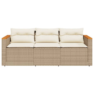 vidaXL Gartensofa mit Kissen 3-Sitzer Beige Poly Rattan