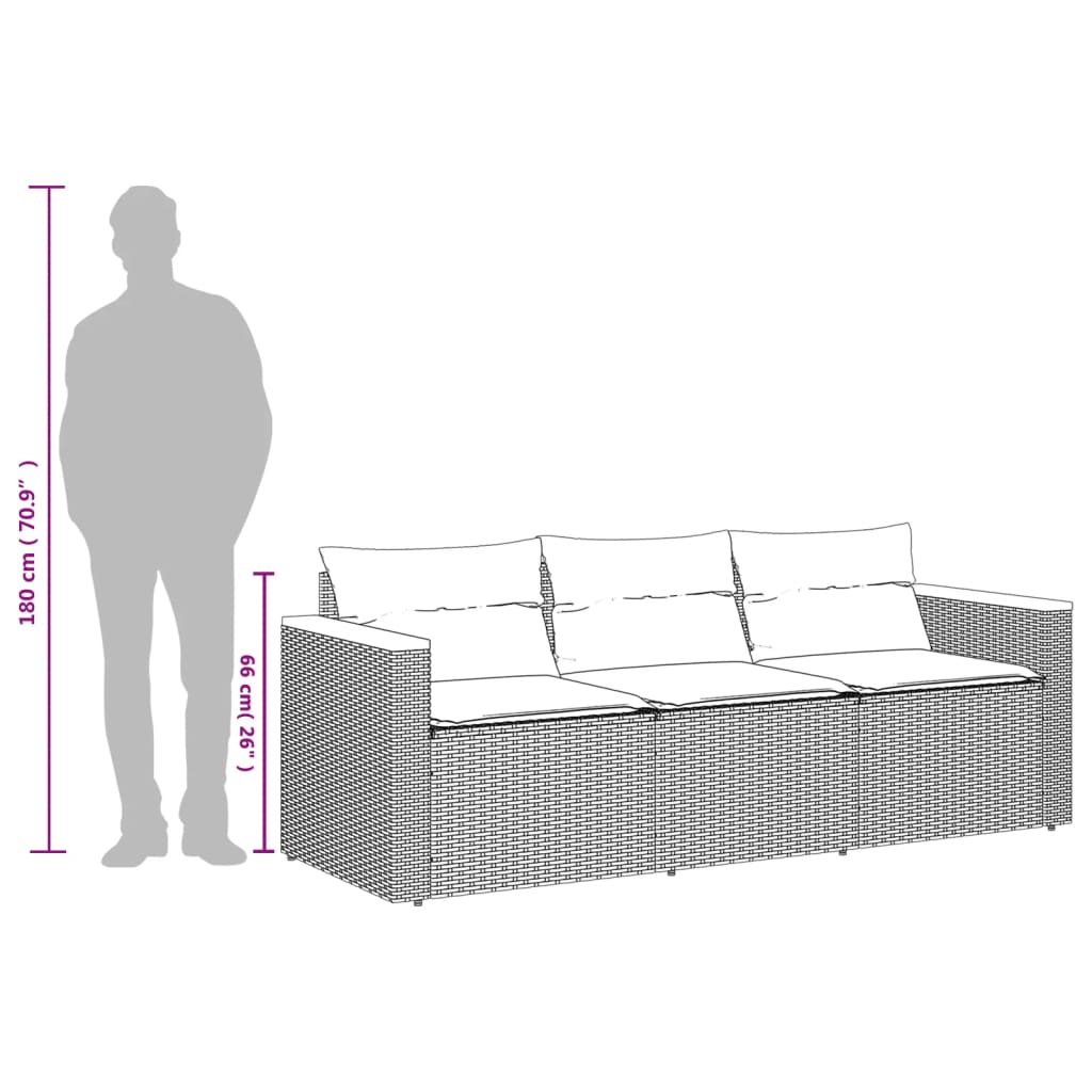 vidaXL Gartensofa mit Kissen 3-Sitzer Beige Poly Rattan