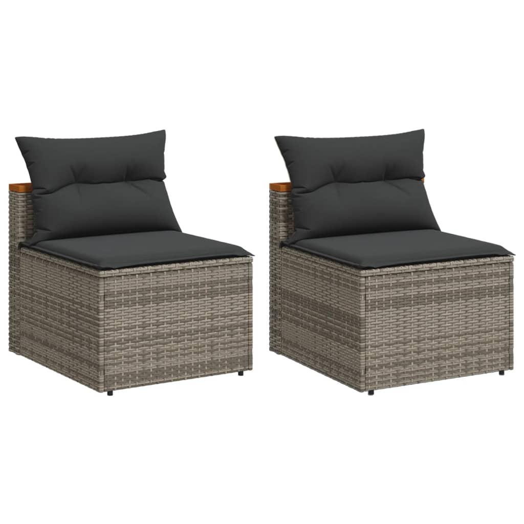 vidaXL Gartensofas ohne Armlehnen mit Kissen 2 Stk. Grau Poly Rattan