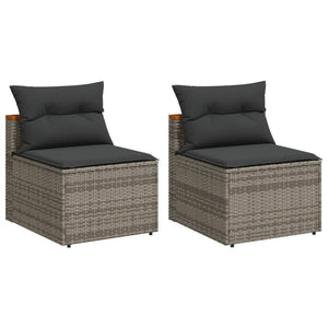 vidaXL Gartensofas ohne Armlehnen mit Kissen 2 Stk. Grau Poly Rattan