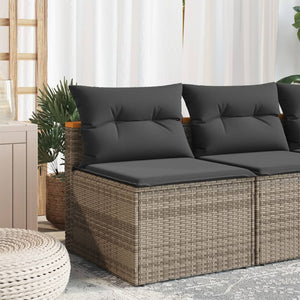 vidaXL Gartensofas ohne Armlehnen mit Kissen 2 Stk. Grau Poly Rattan