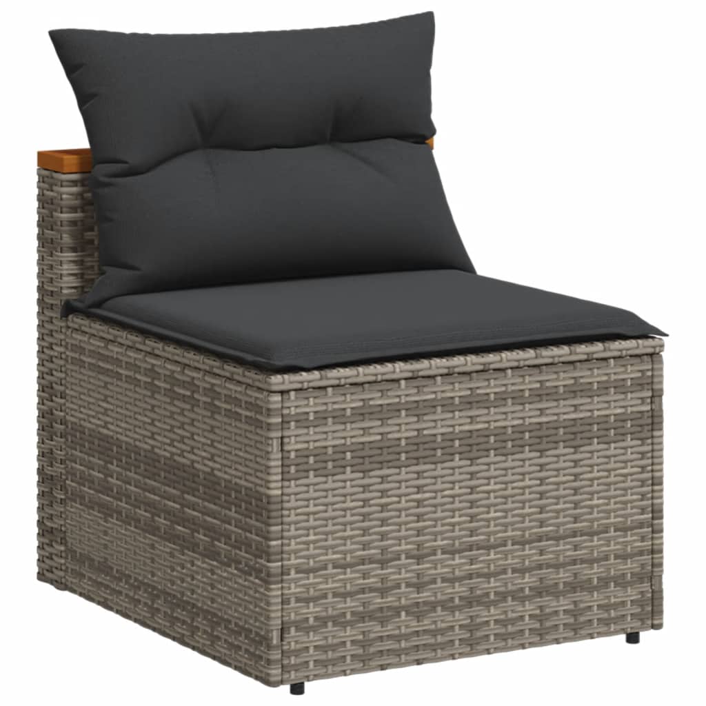 vidaXL Gartensofas ohne Armlehnen mit Kissen 2 Stk. Grau Poly Rattan