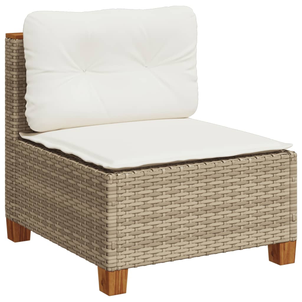 Gartensofa ohne Armlehnen mit Kissen Beige Poly Rattan