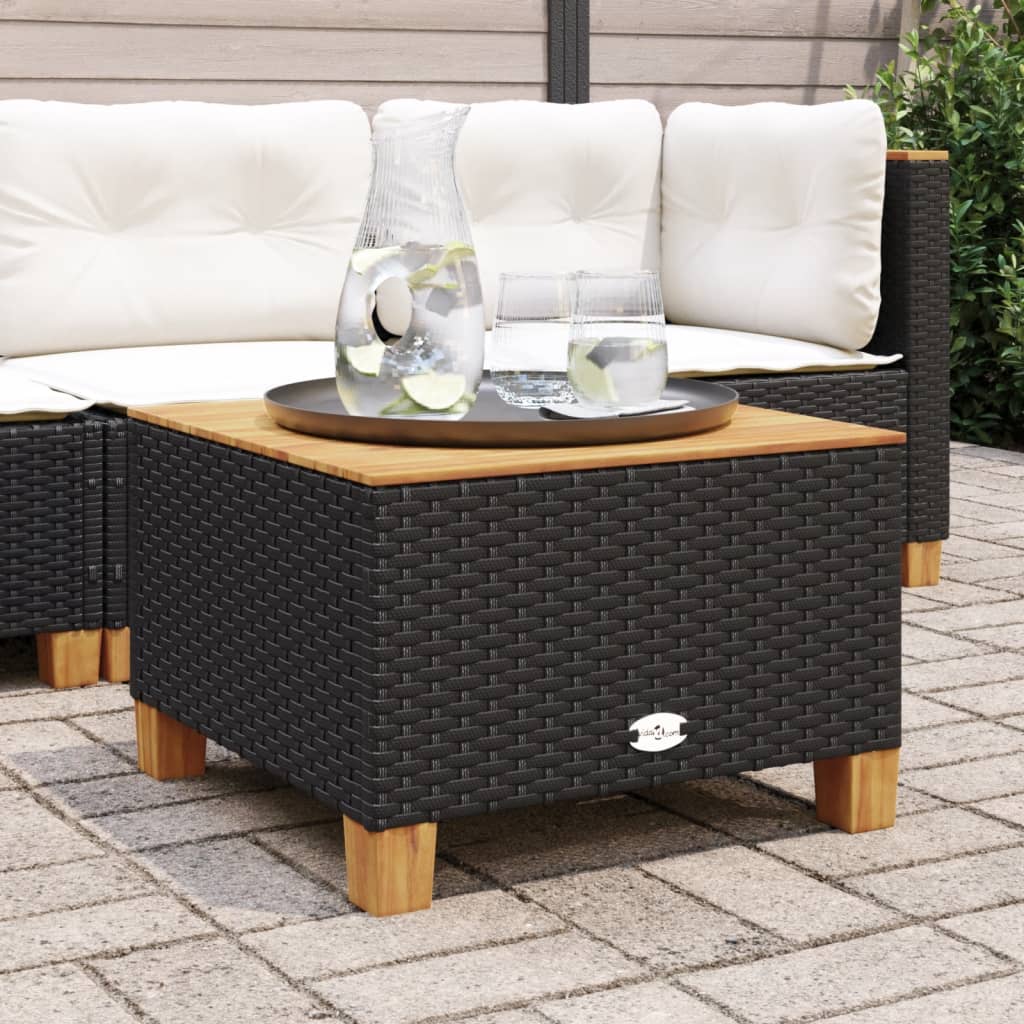 vidaXL Gartentisch Schwarz 55x55x36 cm Poly Rattan Akazienholz