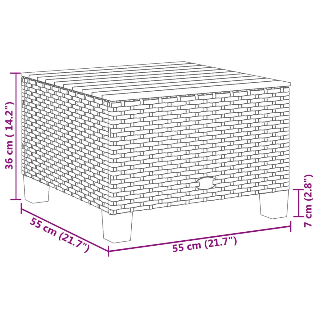 vidaXL Gartentisch Schwarz 55x55x36 cm Poly Rattan Akazienholz