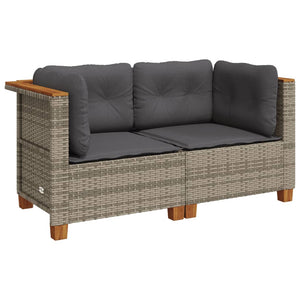 vidaXL Garten-Ecksofas mit Kissen 2 Stk. Grau Poly Rattan