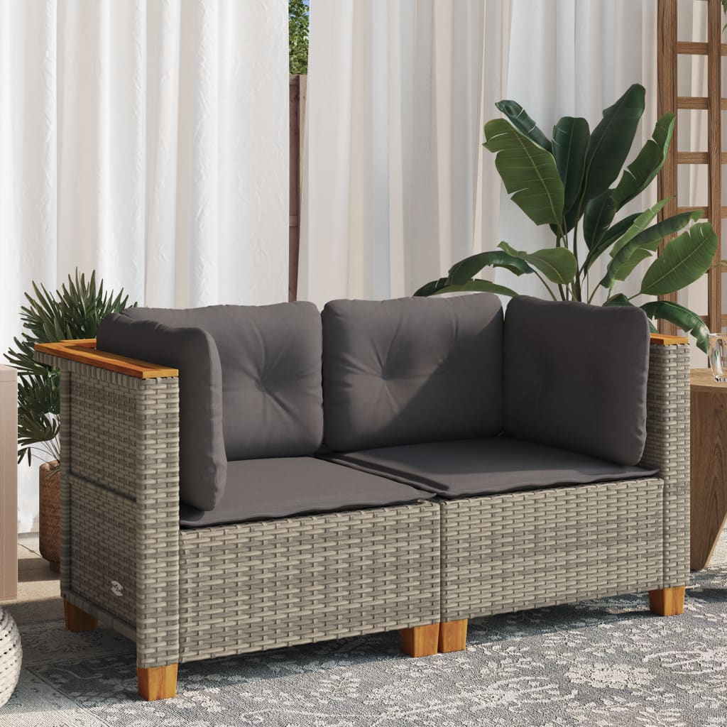 vidaXL Garten-Ecksofas mit Kissen 2 Stk. Grau Poly Rattan