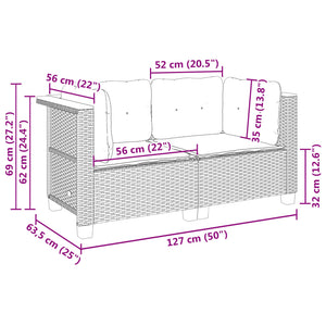 vidaXL Garten-Ecksofas mit Kissen 2 Stk. Grau Poly Rattan