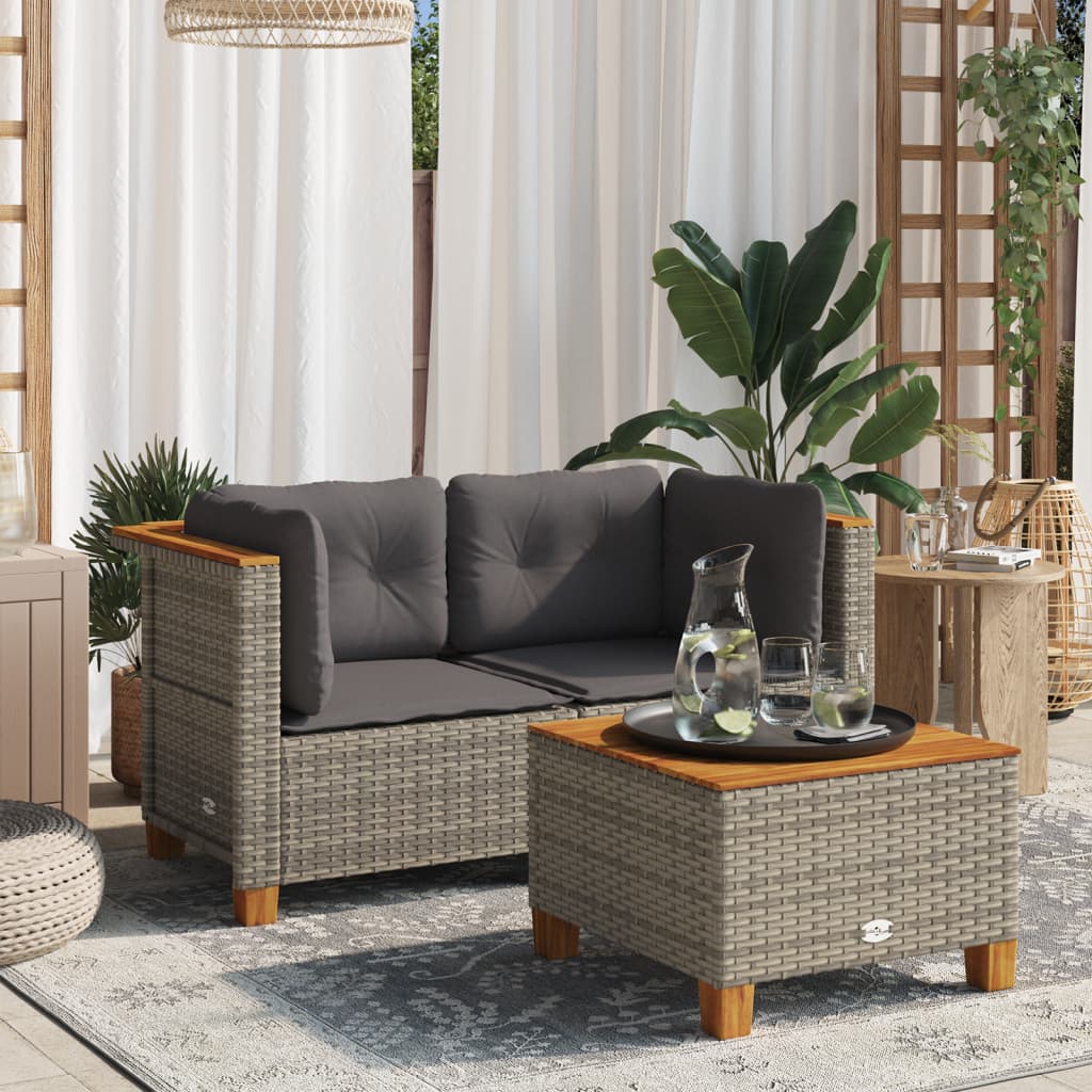 vidaXL Garten-Ecksofas mit Kissen 2 Stk. Grau Poly Rattan