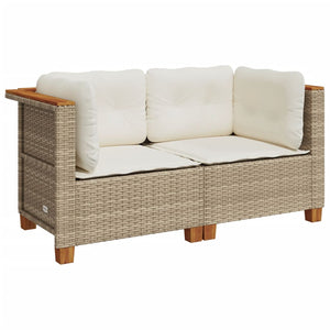 vidaXL Garten-Ecksofas mit Kissen 2 Stk. Beige Poly Rattan