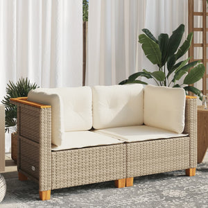 vidaXL Garten-Ecksofas mit Kissen 2 Stk. Beige Poly Rattan