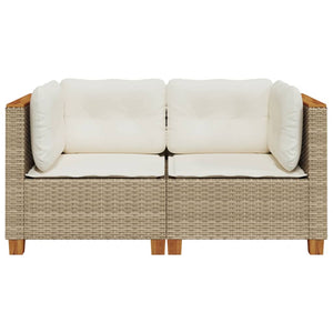 vidaXL Garten-Ecksofas mit Kissen 2 Stk. Beige Poly Rattan