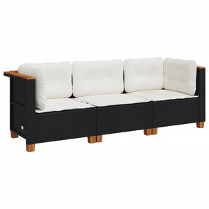 vidaXL Gartensofa mit Kissen 3-Sitzer Schwarz Poly Rattan