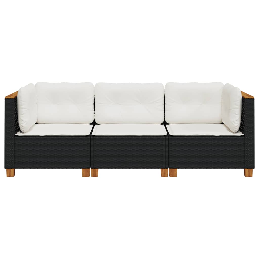 vidaXL Gartensofa mit Kissen 3-Sitzer Schwarz Poly Rattan