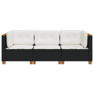 vidaXL Gartensofa mit Kissen 3-Sitzer Schwarz Poly Rattan