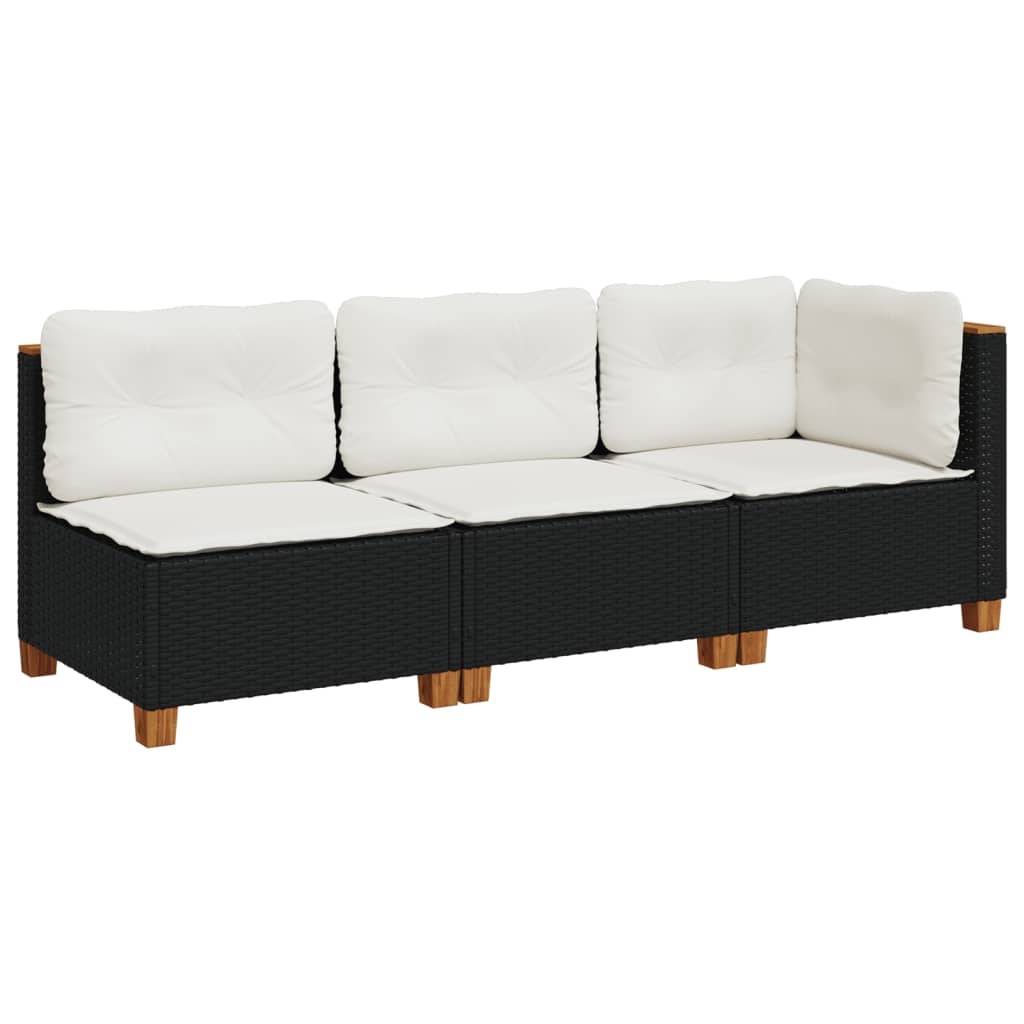 vidaXL Gartensofa mit Kissen 3-Sitzer Schwarz Poly Rattan