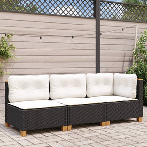 vidaXL Gartensofa mit Kissen 3-Sitzer Schwarz Poly Rattan