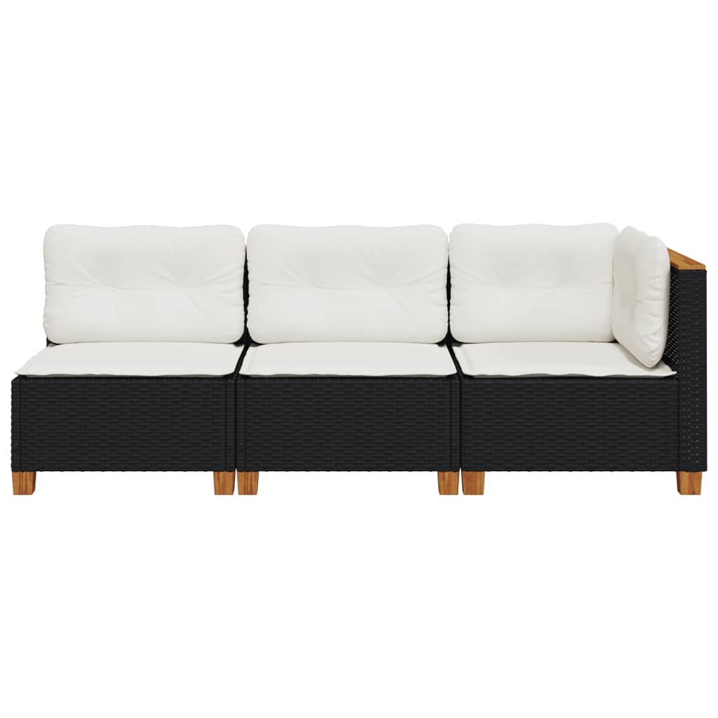 vidaXL Gartensofa mit Kissen 3-Sitzer Schwarz Poly Rattan