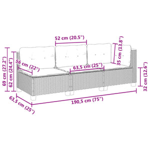 vidaXL Gartensofa mit Kissen 3-Sitzer Schwarz Poly Rattan