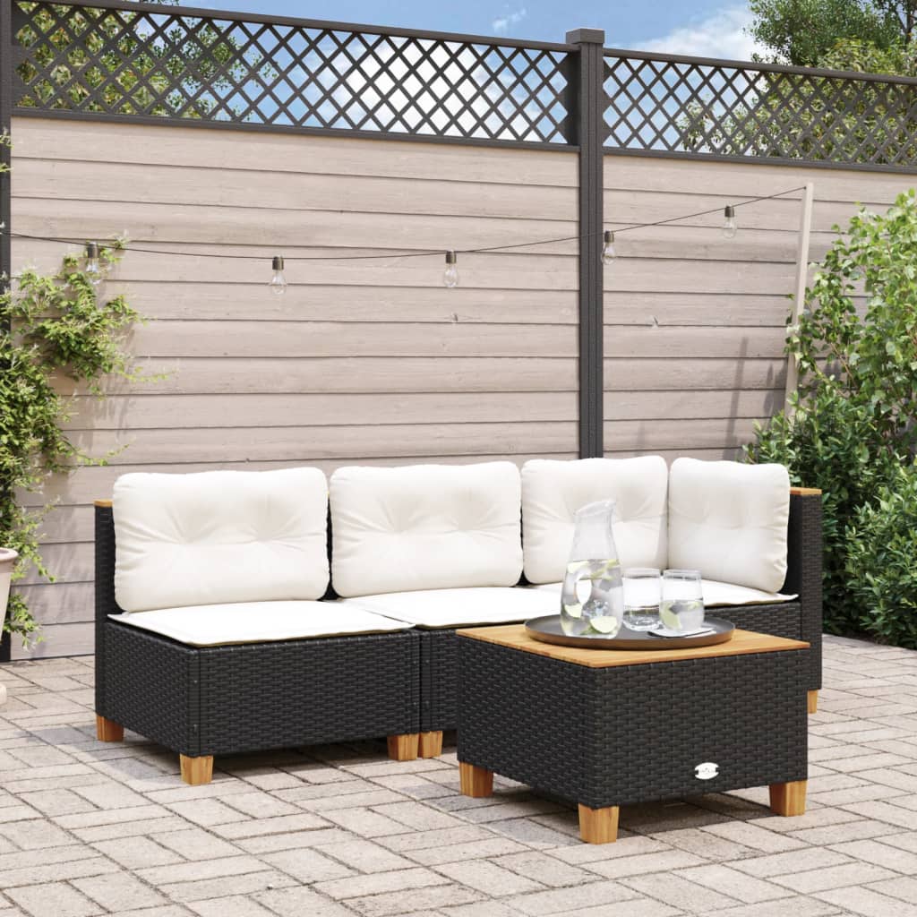 vidaXL Gartensofa mit Kissen 3-Sitzer Schwarz Poly Rattan