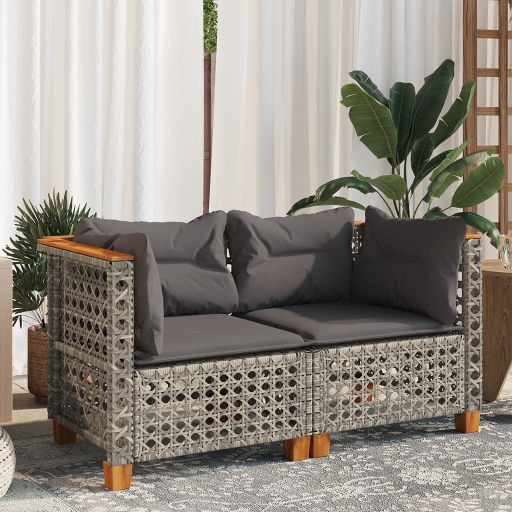 vidaXL Garten-Ecksofas mit Kissen 2 Stk. Grau Poly Rattan