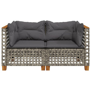 vidaXL Garten-Ecksofas mit Kissen 2 Stk. Grau Poly Rattan