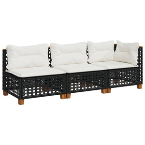 vidaXL Gartensofa mit Kissen 3-Sitzer Schwarz Poly Rattan