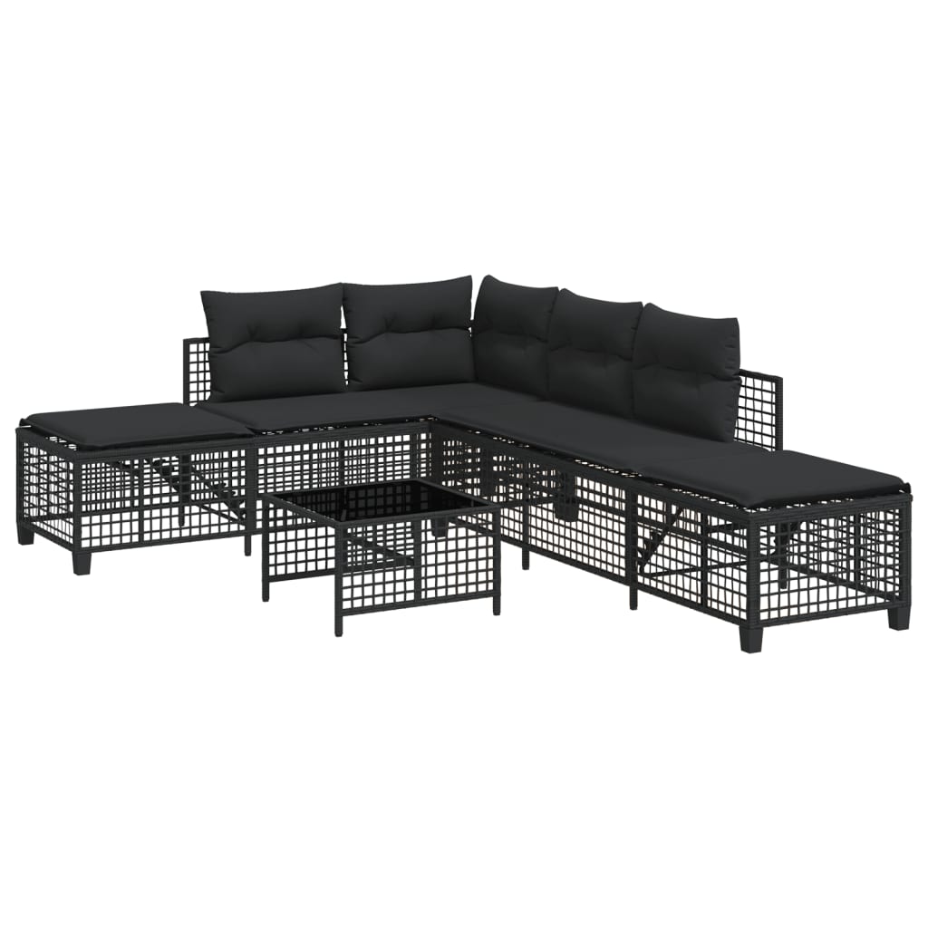 vidaXL 3-tlg. Garten-Ecksofa-Set mit Kissen Schwarz Poly Rattan