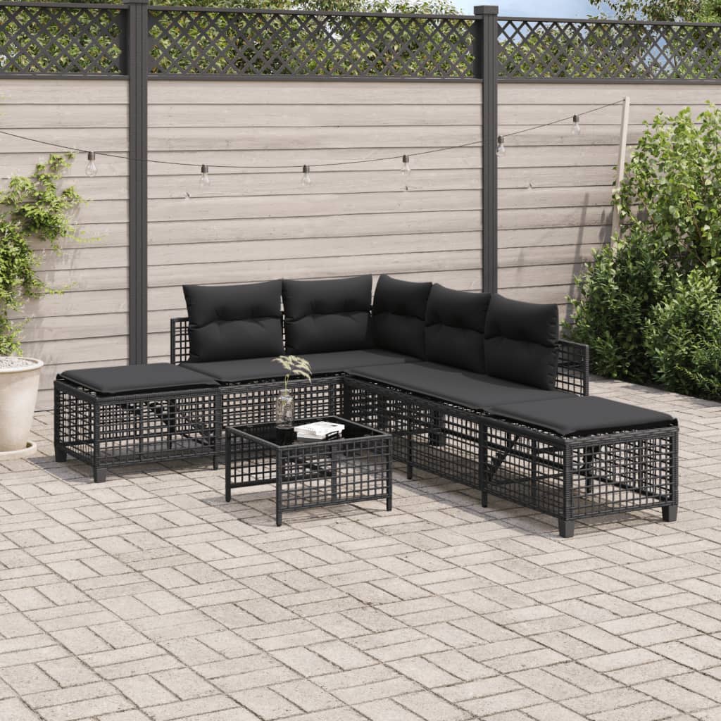 vidaXL 3-tlg. Garten-Ecksofa-Set mit Kissen Schwarz Poly Rattan