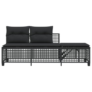 vidaXL 3-tlg. Garten-Ecksofa-Set mit Kissen Schwarz Poly Rattan