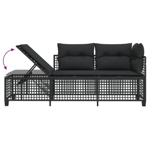 vidaXL 3-tlg. Garten-Ecksofa-Set mit Kissen Schwarz Poly Rattan