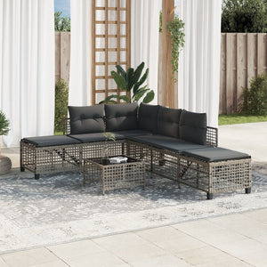 vidaXL 3-tlg. Garten-Ecksofa-Set mit Kissen Grau Poly Rattan