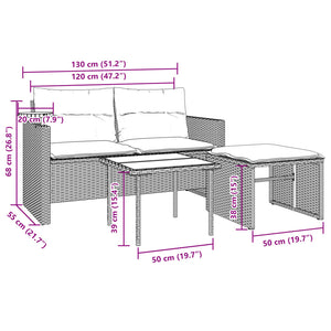 vidaXL 3-tlg. Garten-Sofagarnitur mit Kissen Schwarz Poly Rattan